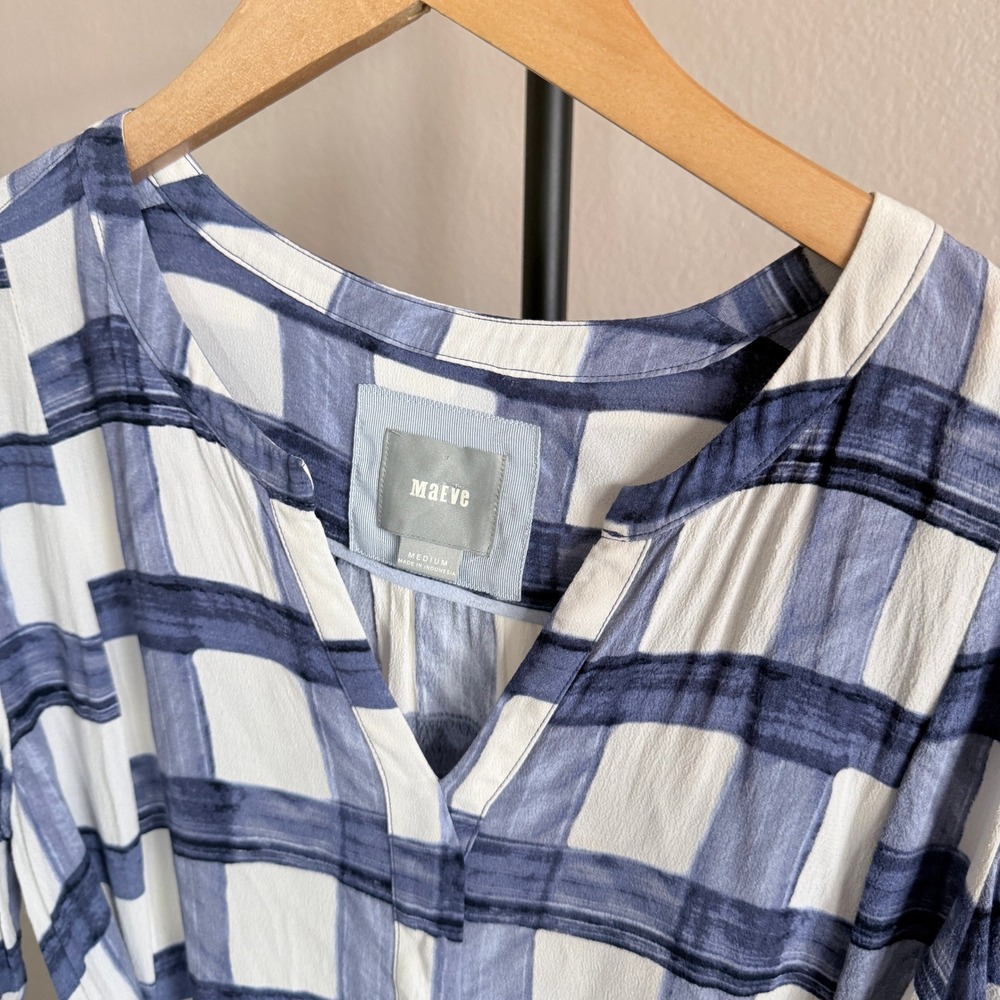 Maeve Anthropologie Devery Shirtdress Blue White Gigham Mini Dress Medium - Picture 4 of 8